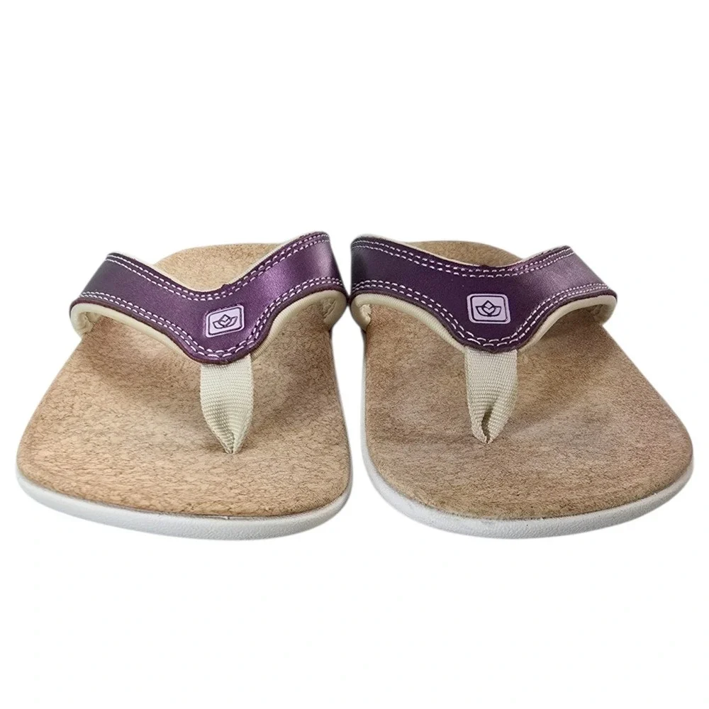 Spenco Flip Flop Sandals Womens 6 Purple Leather Orthotic Thong Comfort Classic